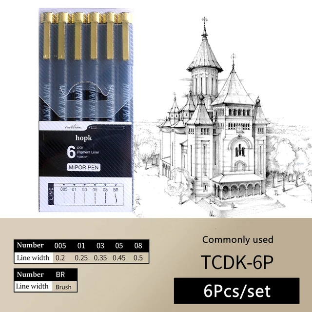 Pigment Liner Micron Ink Art Marker Pen Calligraphy Brush Pens Black Fineliner Sketching Manga Drawing Hand Lettering White Pen 6Pcs set A-1