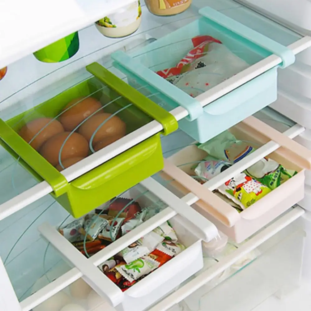 Creative Multi-purpose Refrigerator Kitchen Storage Rack Drawer Partition Shelf Durable Portable ABS Material