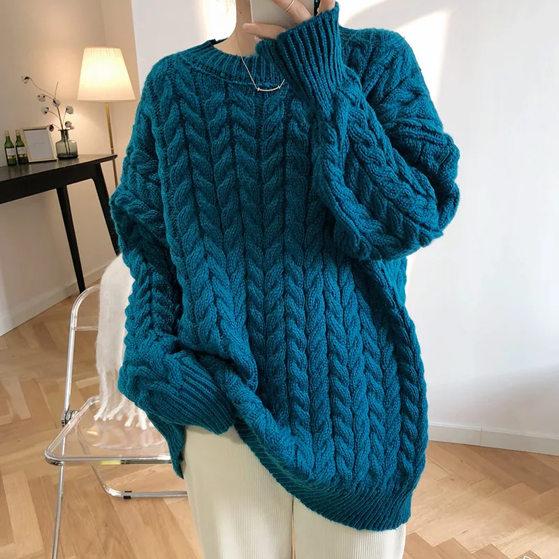 

Vintage Twist Large Sweater Women Loose Pullover Lazy Autumn Winter Thick Sweater