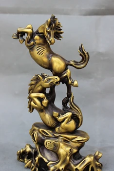 

voge gem S4419 9" Chinese Bronze Home Decoration Year Zodiac Horse Play Statue Animal Sculpture D0317