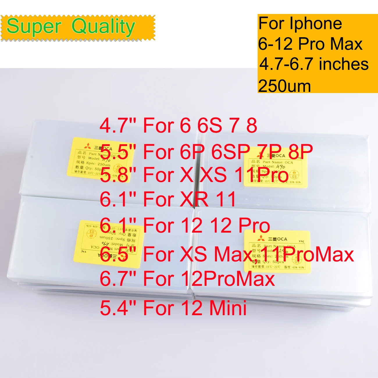 50 шт./лот OCA Оптический прозрачный клей для iphone 12 11 X XS Pro Max пленка экрана