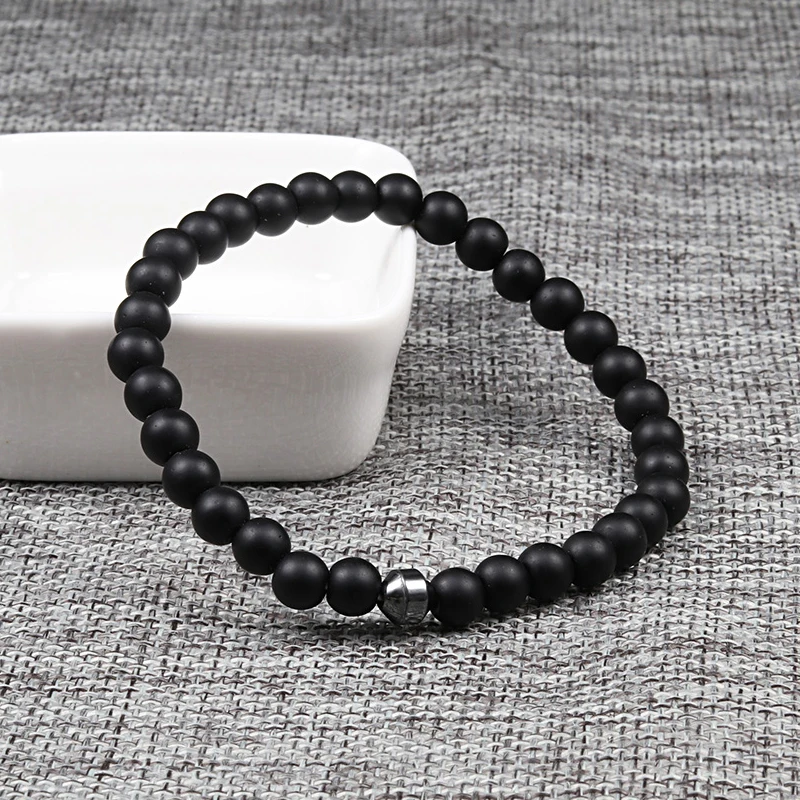6mm Beaded Bracelets Charm Pave CZ Crown Ball Hematite Cross Natural Stone Black Onyx Bracelets Women Men Jewelry bileklik beaded bracelet stone bead bracelet natural stone bracelet