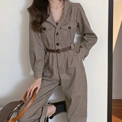 Mono de moda urbana para mujer, pantalones Cargo rectos hasta el tobillo con bolsillos y cuello en V, ropa de calle alta, monos con fajas Za, otoño