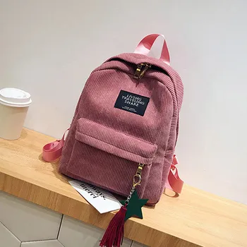 

38# Fashion Woman Mini Simple Corduroy Backpacks Lady Campus Style Pure Color Big Capacity Leisure Double Striped Shoulder Bag