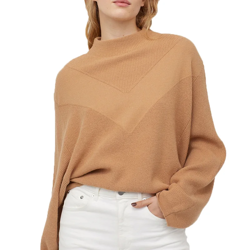 

Fall 2019 casual knitted sweater women long sleeve pullover khaki womens clothing loose women tops