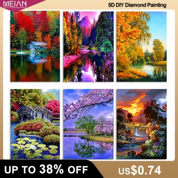 

2020 MEIAN Tree Full Round Diamond Painting Landscape Sal Diy Diamond Embroidery Autumn 5D Diamond Mosaic Picture Rhinestones