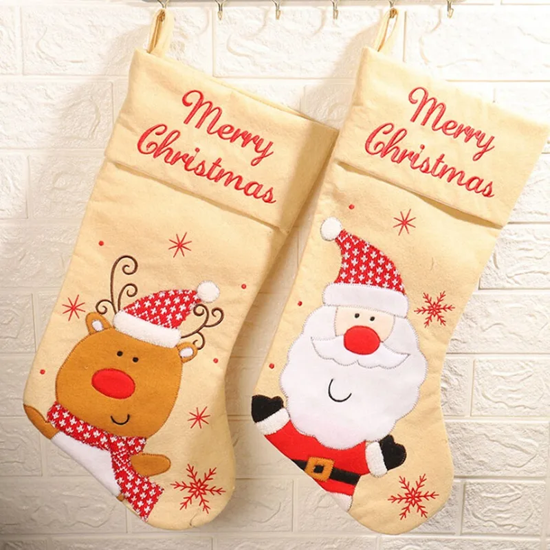 Christmas Stocking With Hanging Rope Christmas Candy Gift Bag For Children Portable Gift bag(large Size