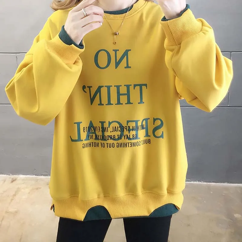

pink sweet Hoodie Winter Large Size Women Loose Patchwork Toppies Letter Printing Sweatshirt Casual Clothes 2020