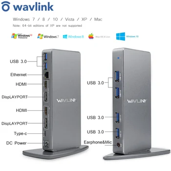 

Wavlink USB 3.0 Docking Station Laptop Universal HDMI HD Multiple Display Ultra 5K Vertical Aluminum Gigabit USB 3.0 Online Work
