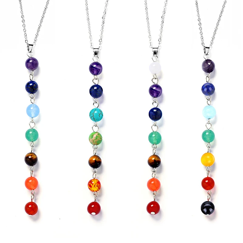 Choker Multicolor Stone Chakra Pendants Chain Charm Necklaces Jewelry Gift Women