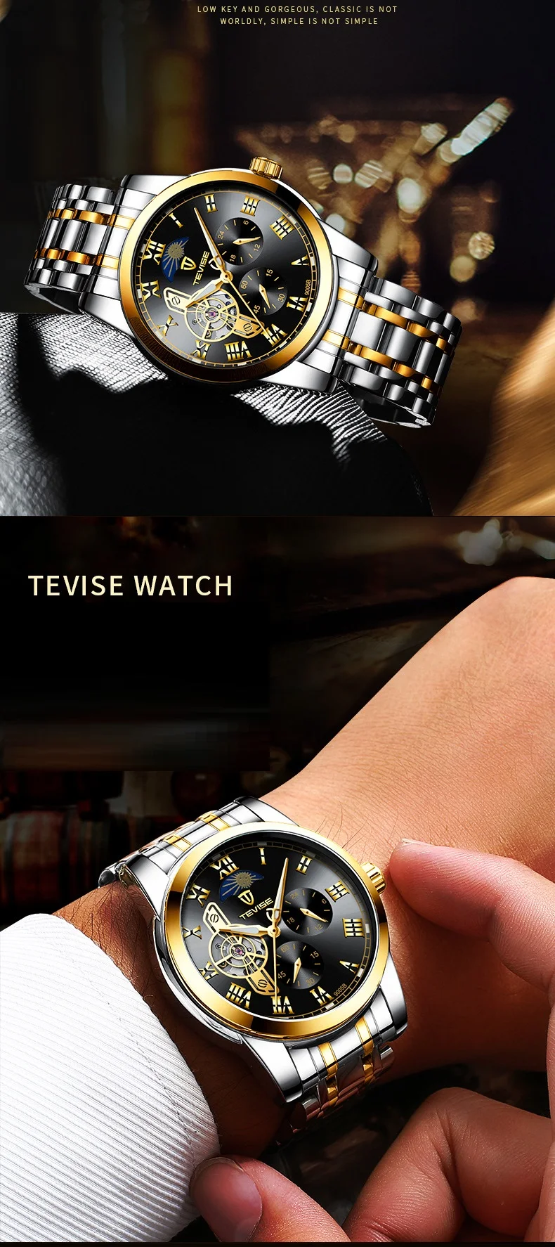 Man Watches 2019 Brand Luxury TEVISE 9005B Automatic Luminous Clock Men Tourbillon Waterproof Moon Phase Mechanical Watch Man (2)