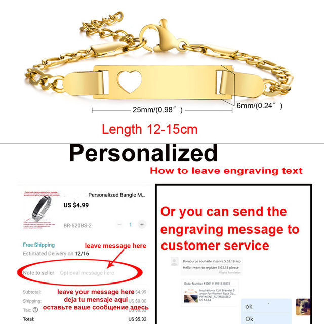 Baby Name Bracelet Figaro Chain Smooth Bangle Link Gold Tone No Fade Safty Jewelry 12cm to 15cm
