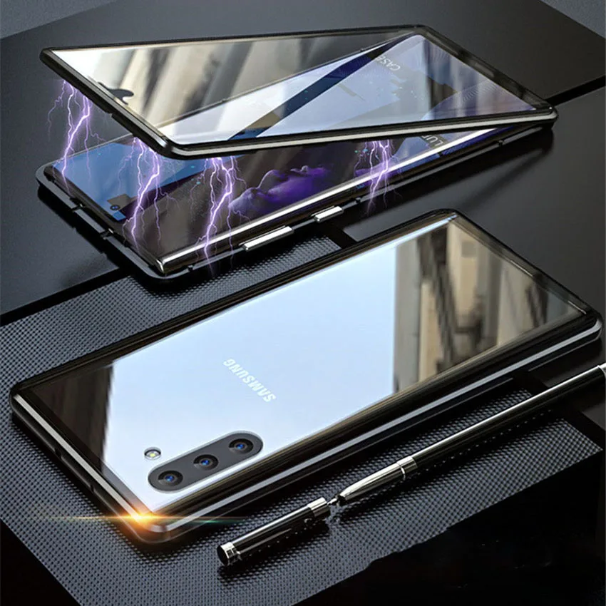 R-just Magnetic Metal Bumper Case for Samsung note 10 plus Tempered Glass Front Back Cover for Samsung note 10note 10 plus case (16)