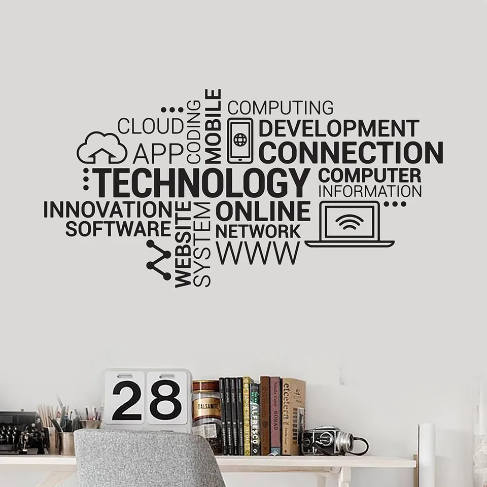 Technology Letters Vinyl Wall Decal Company Internet Innovation Words Cloud Office Wall Stickers Modern Home Decoration W411 Wall Stickers Aliexpress