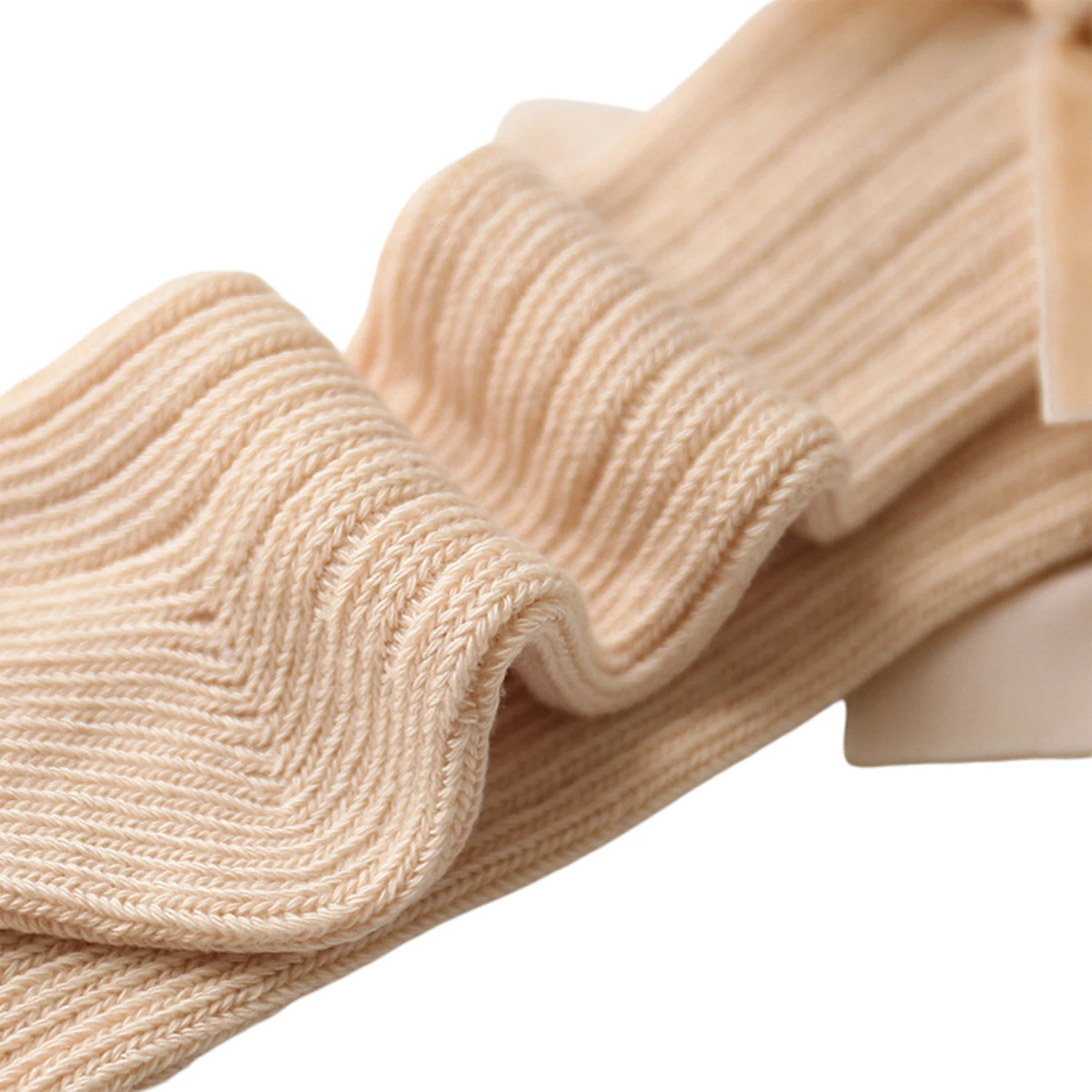 Baby Girl Knee High Rib Stockings Winter Warm Combed Cotton Knitted Stockings with Big Velvet Bow for Infants Toddlers 1-3Years cotton knee socks