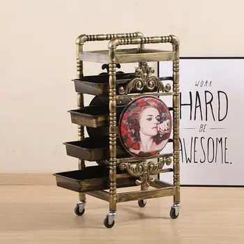 

Hairdressing special tools car barber shop hair salon hot dyeing trolley retro multi-function beauty bar car clearance
