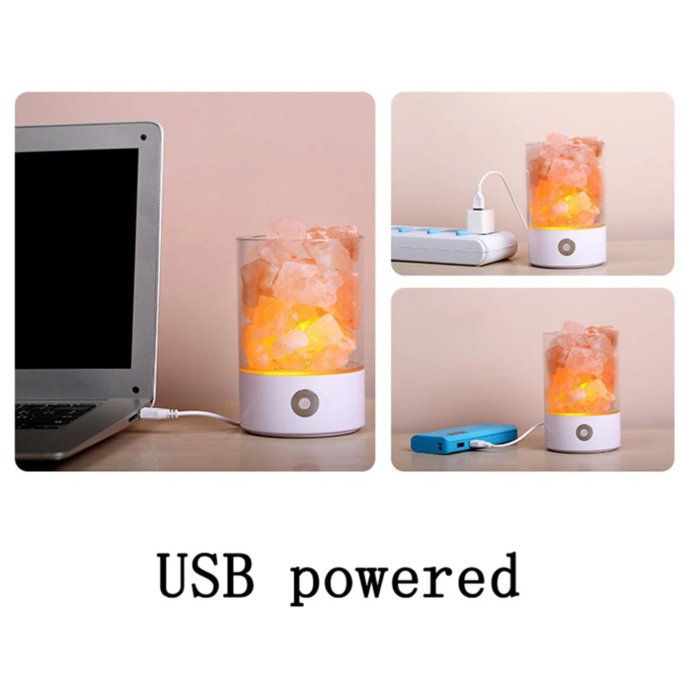 Usb de Cristal Sal do Himalaia ar para Casa Natural Lâmpada Portátil Diodo Emissor Luz Íon Negativo Purificador Quarto Decoração Mesa 4 Luzes noturnas