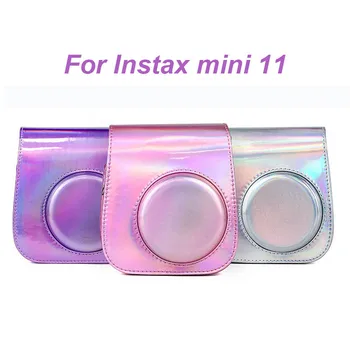 

New Fujifilm Instax Mini 11 Camera Case Bag PU Holographic Shining Laser Instant Camera Shoulder Strap Bag Protector Cover Pouch