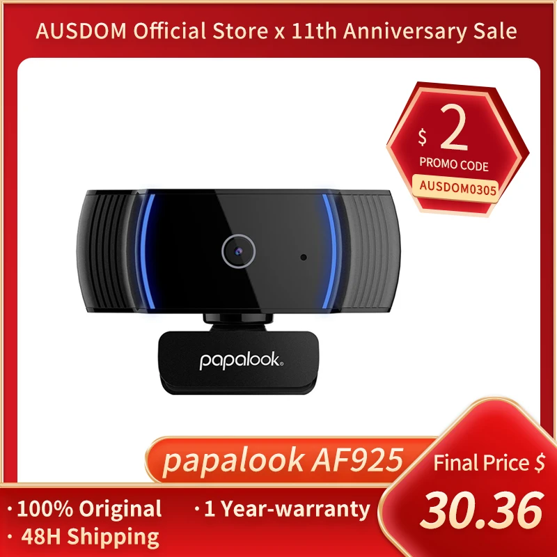 PAPALOOK AF925 1080P Full HD Autofocus Webcam With Noise Reduction Mic USB Web Camera Video Conference For Laptop Computer