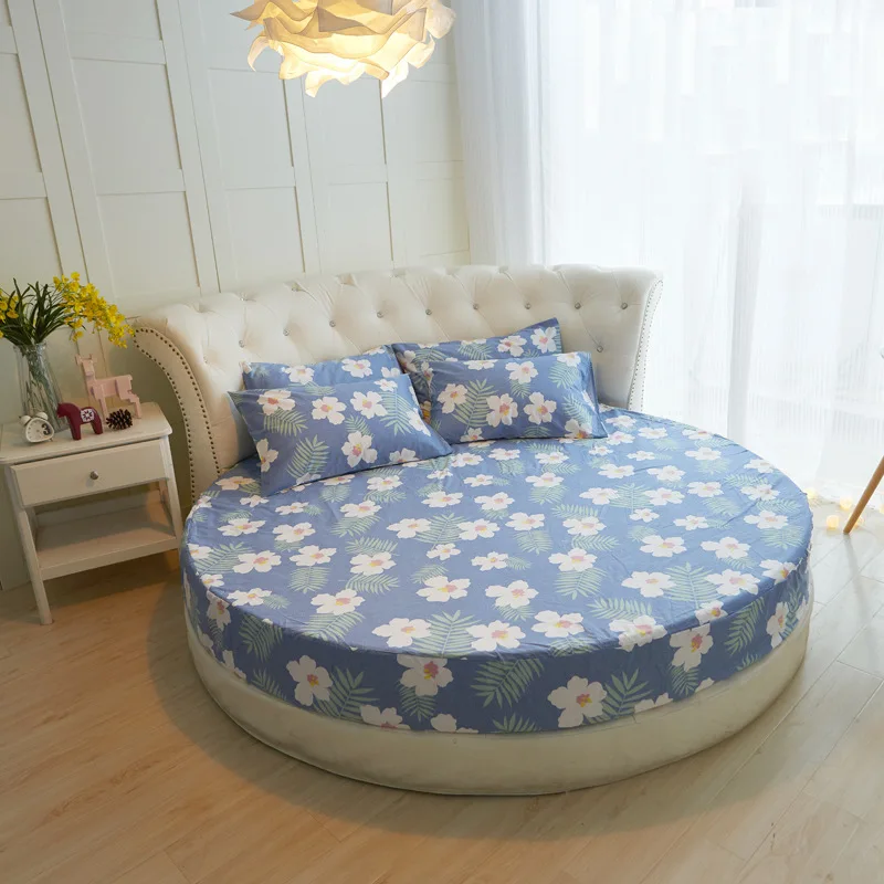 Printing Round Mattress cover 100%cotton Bed sheet fitted sheet with Elastic Themed Hotel Motel Home textiles no pillowcases 4