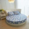 Printing Round Mattress cover 100%cotton Bed sheet fitted sheet with Elastic Themed Hotel Motel Home textiles no pillowcases 4