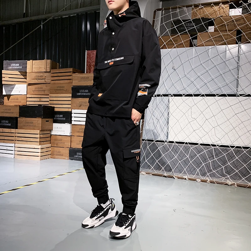 Men's Hooded Jacket+Pants 2PC Sets mal Workwear tide card loose Pullover front pocket coat& Long Pants mal Clothing 4XL Men's Hooded Jacket+Pants 2PC Sets mal Workwear tide card loose Pullover front pocket coat& Long Pants mal Clothing 4XL