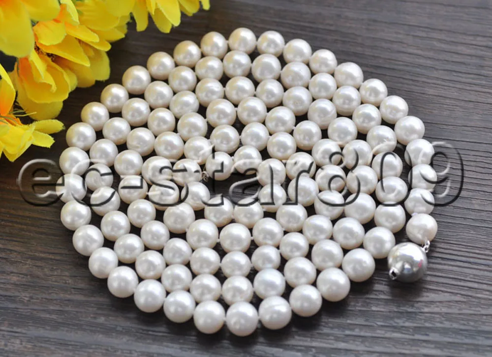 P7405 17“-50" 12mm White Round Freshwater Pearl Necklace image_2