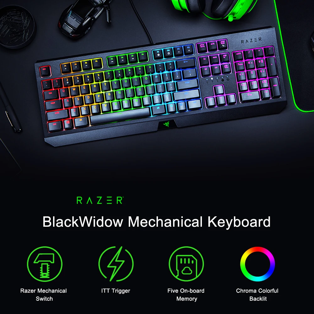 Механическая клавиатура razer BlackWidow игровая офисная 104 клавиш RGB зеленые переключатели Проводная клавиатура
