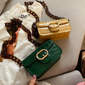 

Burminsa Vintage Acrylic Chain Crossbody Bags For Women Mini Crocodile Pattern PU Ladies Shoulder Messenger Bags Summer 2020