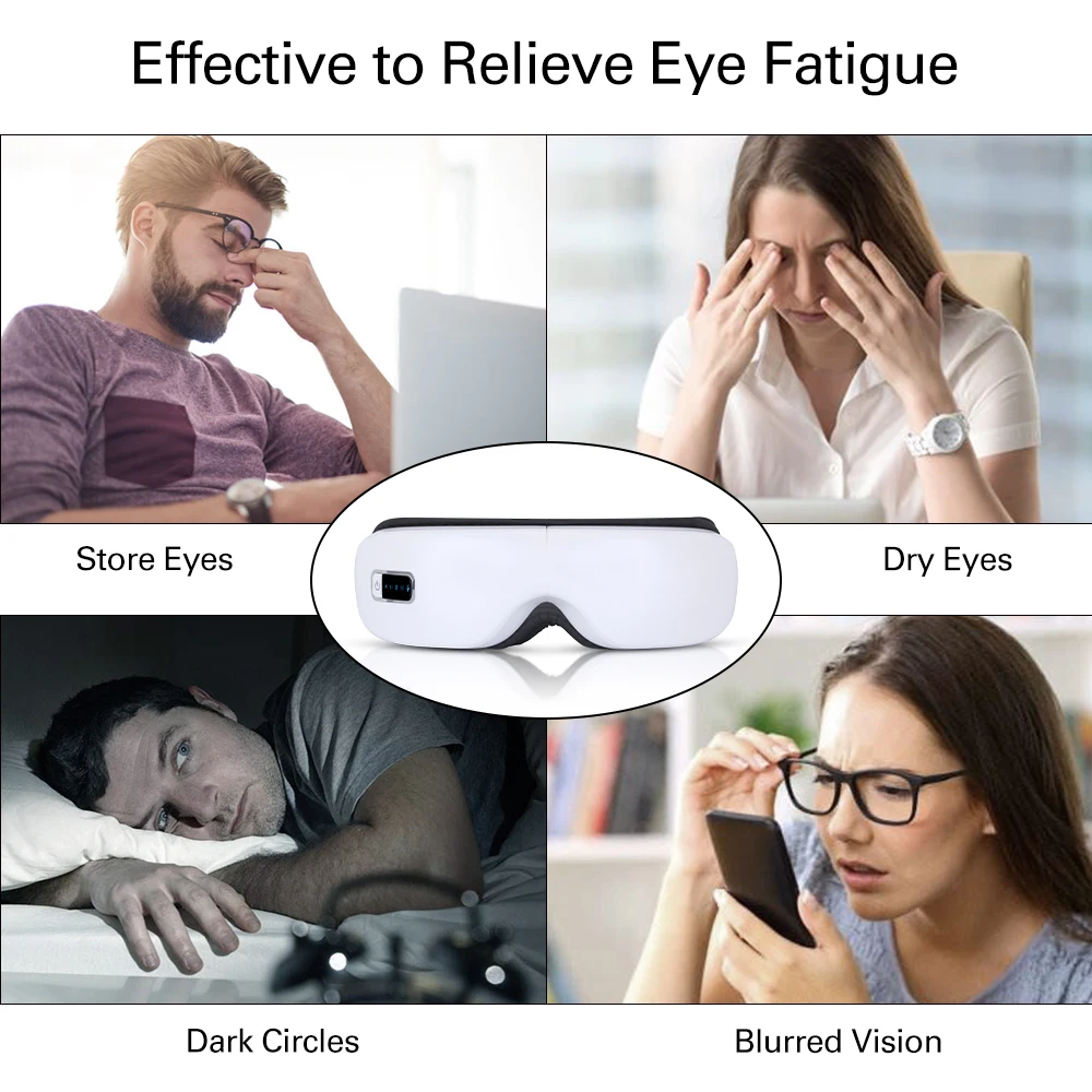 Beste Elektrische Draadloze Eye Massager Verwarming Therapie Luchtdruk Eye Spa Bluetooth Muziek Ogen Stress Apparaat Usb Opladen Vouw
