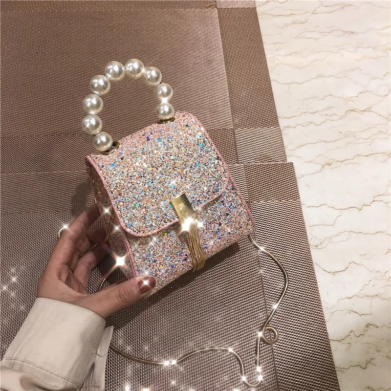 

Bag Women's 2019 New Style Korean-style Fashion Sequin Square Sling Bag Simple INS GIRL'S Hand Shoulder Bag