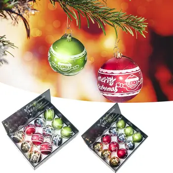 

8cm Christmas Decor Pendant Balls For Christmas Tree Shatterproof Decorations Printing Plastic Large Hanging Ball 12PCS/Box