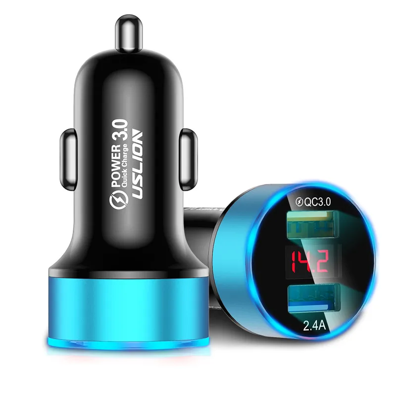 Gold USLION 3A мини USB Автомобильное зарядное устройство 2 порта Быстрая зарядка 3,0 для мобильного телефона двойное USB быстрое зарядное устройство на автомобиль для iPhone samsung Xiaomi - Тип штекера: Gold