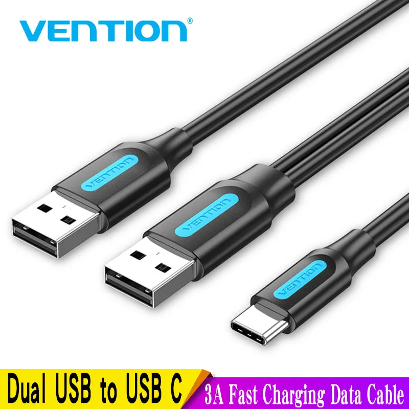 Vention Type C Dual USB with Power Supply 3A Fast Charging Data Cable for Samsung Note 3 S5 Hard Disk Xiaomi Micro 3.0 | Электроника