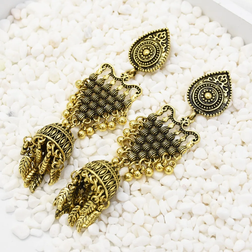 Афган Jhumka серьги под старину золото большая длинная капля для Свадебный Классический индийский традиционный непальский Таиланд этнические червленые ювелирные изделия