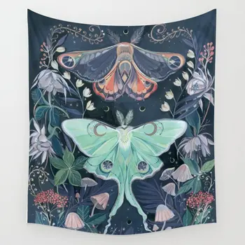 

Luna Moth Tapestry Plant Flower Wall Hanging Room Bedspread Beach Mat Tapestries Psychedelic Home Decoration Accessories