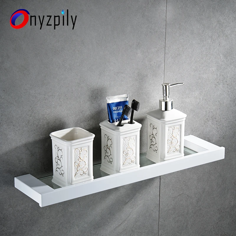 Onyzpily Bathroom Hardware Set Shelf Holder Bathroom Accessory White Glass Bathroom Accessories Home Bath Hardware Sets Aliexpress