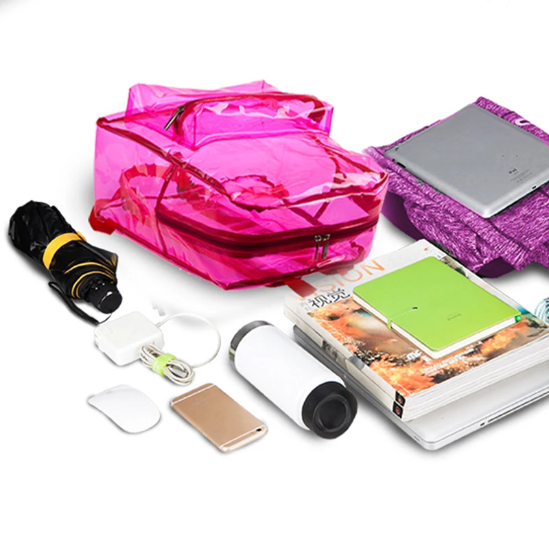 Прозрачный рюкзак из ПВХ, женские школьные сумки для девочек-подростков, яркие цвета, желеобразные сумки, рюкзак для книг, рюкзак для путешествий, Кристальные пляжные сумки