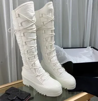 

knee high boots women platform shoes 2020 NEW High-quality luxury brand Fashion straps Low-heeled boots shoes size 35-41