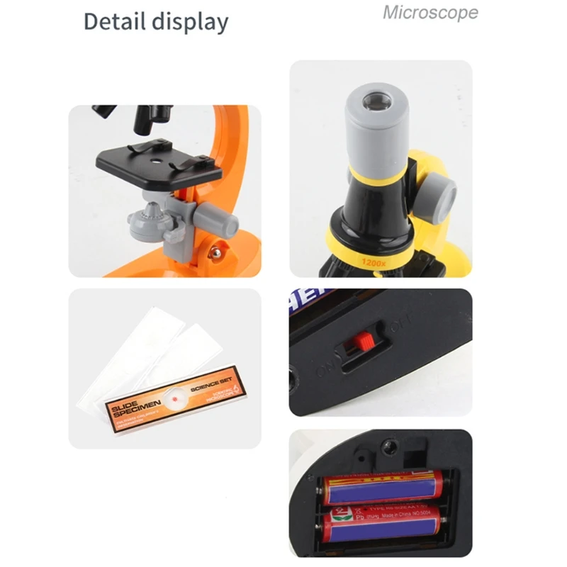 Biológico para Crianças Kit de Microscópio Led de Alto Nível Escola Científica Brinquedo Educativo Refinado Microscópio 8 Kit de microscópio led de alto nível,