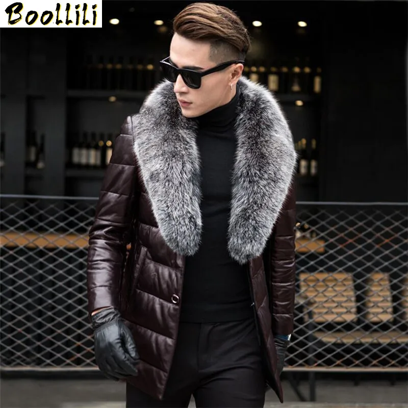 

Boollili Men's Genuine Leather Down Jacket Male Winter Coat Men Fox Fur Collar Sheepskin Leather Jackets Jaqueta De Couro