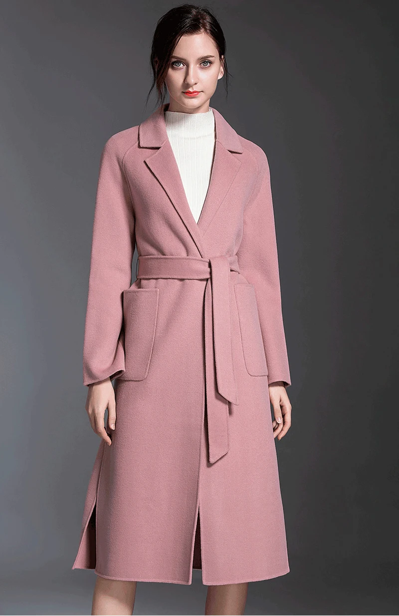 Elifashion новое осеннее и зимнее двустороннее шерстяное пальто для женщин средней длины корейский стиль воротник с лацканами шерстяное пальто - Цвет: pink