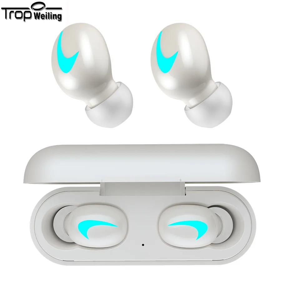 

Trop Weiling TWS True Bluetooth Earphone 6D Stereo Wireless Earbuds Mini Waterproof Headfrees with 2200 mAh Power Bank Earphones