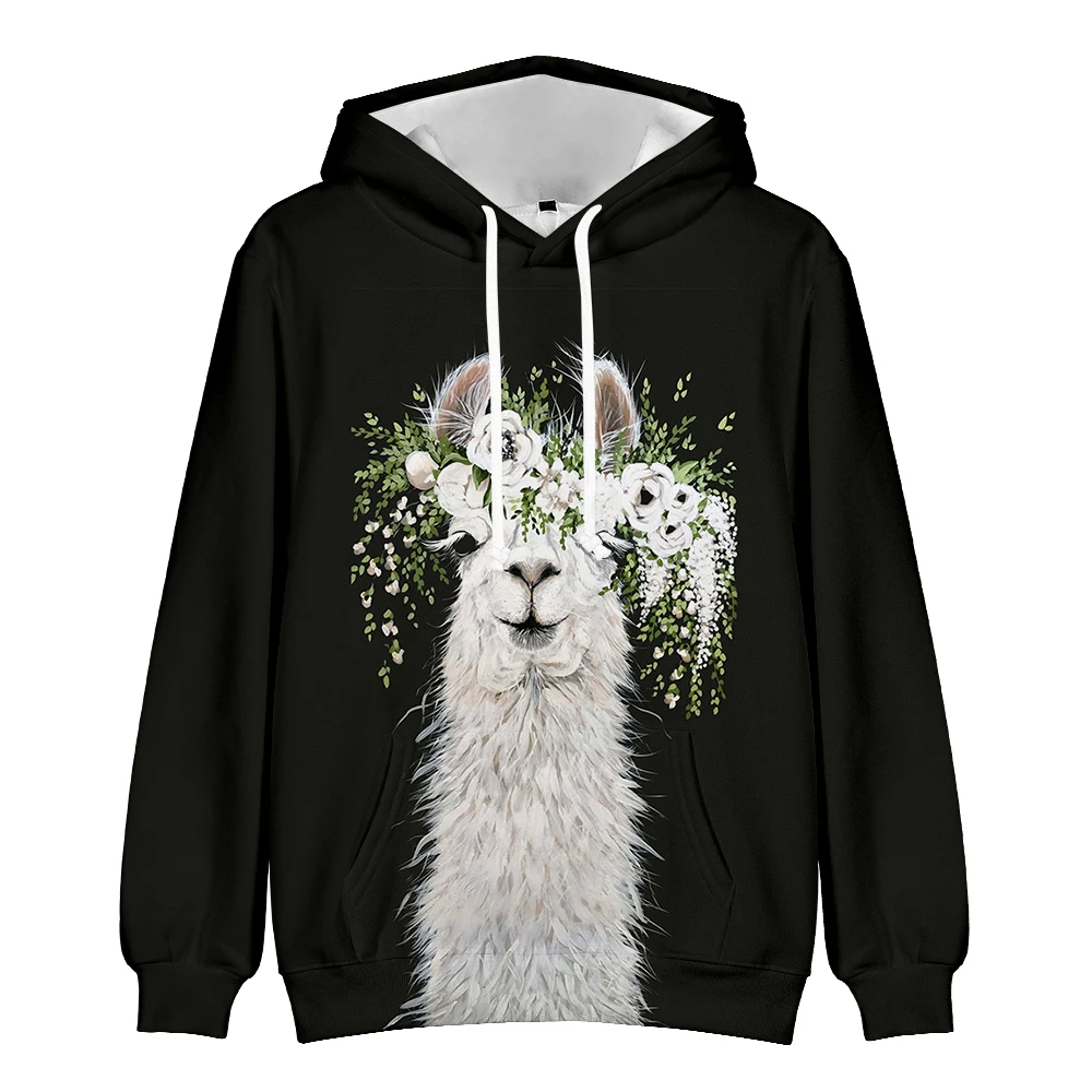 

Fashion Design Alpaca Print Small Cartoon Animal 3D Sweatshirt Lady Hoodies Clothing Cute Girl Pullover Street Jacket Harajuku
