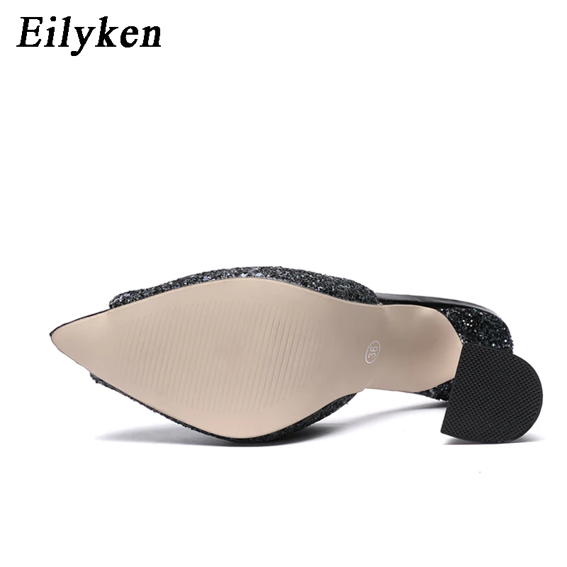 Eilyken/Новинка года; сезон лето; женская обувь из лайкры; флуоресцентные шлепанцы; блестящие шлепанцы с открытым носком; шлепанцы на высоком каблуке; модные сандалии без застежки