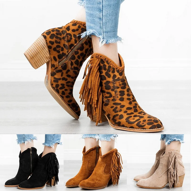 Женские ботинки с бахромой осенние женские ботильоны обувь без шнуровки острым