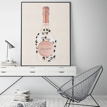 

Romantic Champagne Posters and Prints Nordic Stay Wild Leopard Canvas Painting Scandi Art Animal Prints for Girl Living Room