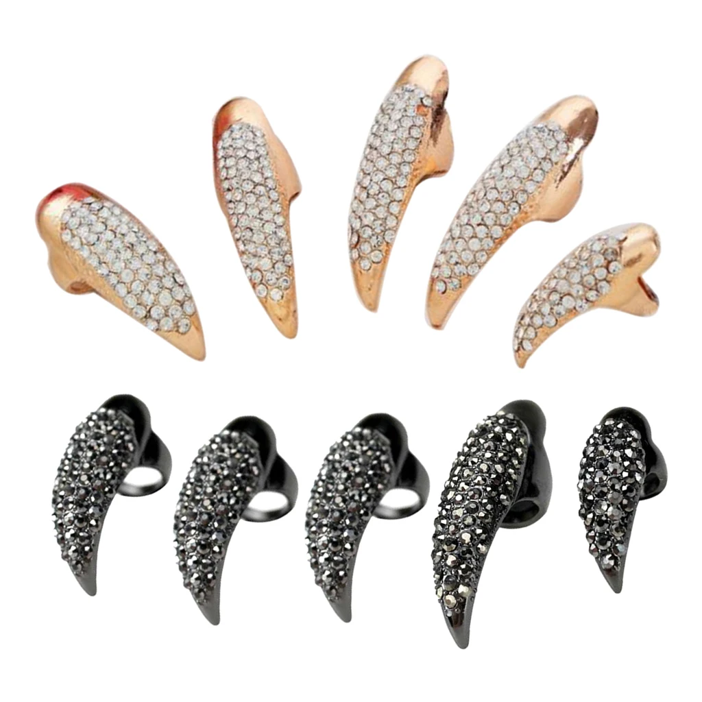 5 Pieces Finger Nail Claw Ring Set Band Wrap Women Hand Jewelry Cosplay Gift