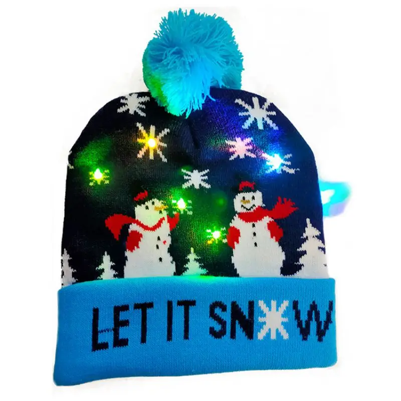 LED Christmas HAPPY NEW YEAR Knitted Hats Light-up Xmas Knit Beanie Adults Cap - Цвет: As shows