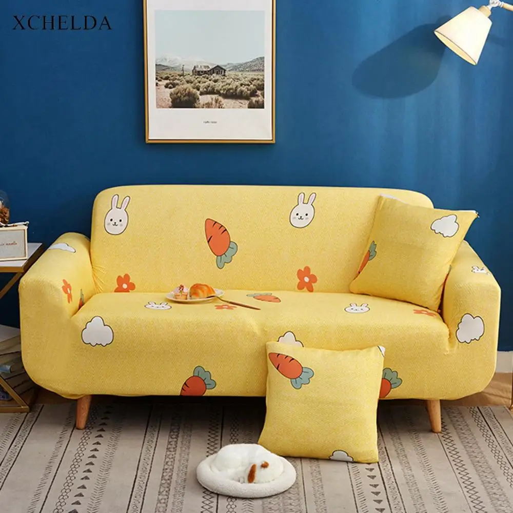 

Yellow Cartoon Pattern Armchair Slipcover Stretch Couch Case Grey Elastic Armrest L Corner Sectional Sofa Cover 1 2 3 4 Seater